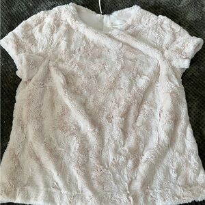 Anthropologie Cream Furry Short Sleeve Top in Size Medium